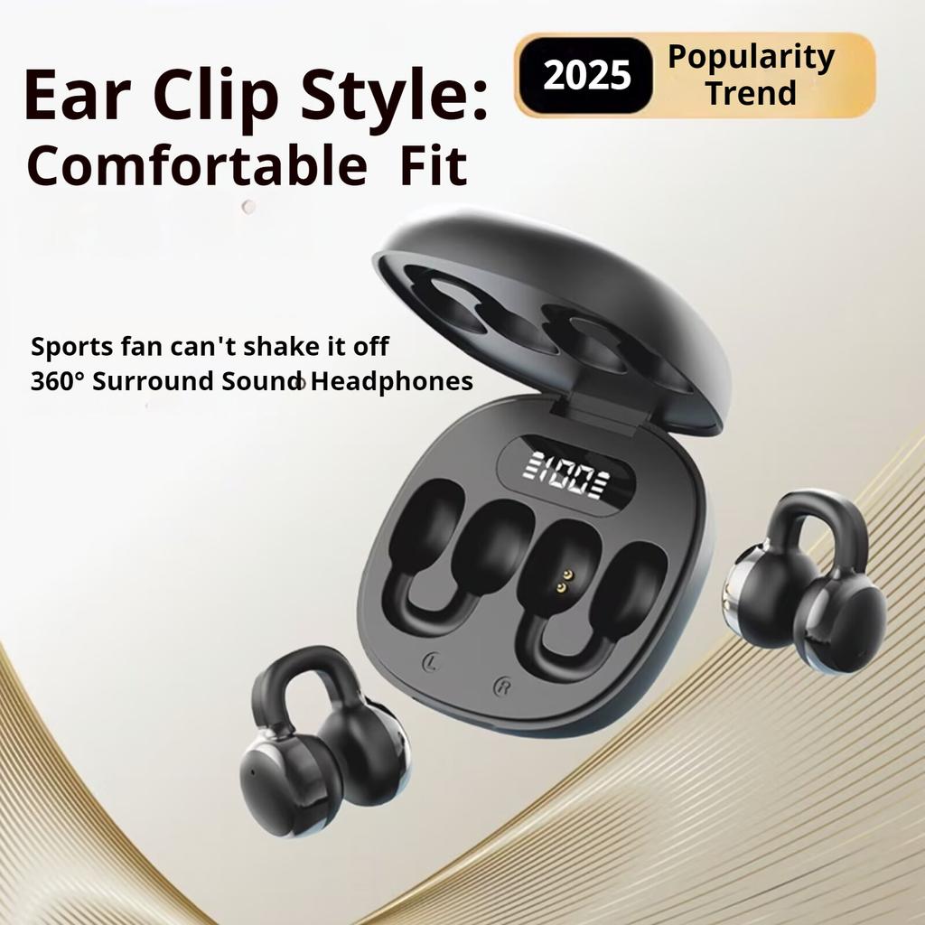 TWS Clip-on Earphones with LED Display Surround Sound Wireless Earbuds Bluetooth5.4 ENC Noise Reduction Headset Sports Headphone