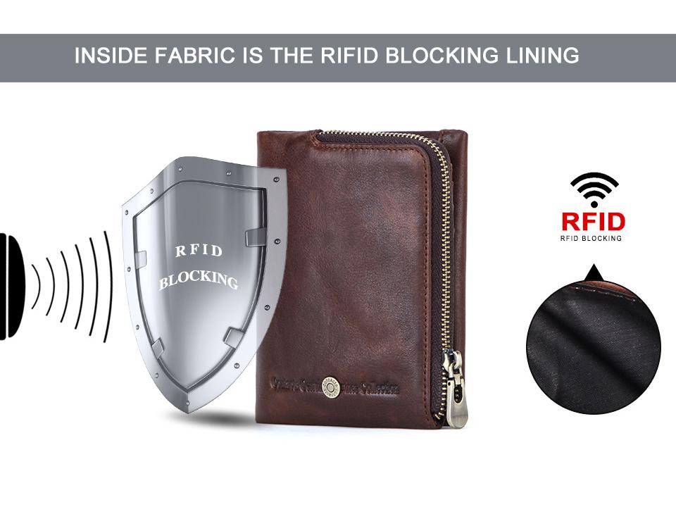 Black Angel RFID Anti-Theft Men's Wallet - Genuine Cowhide, European & American Trend, Zipper Coin Purse.