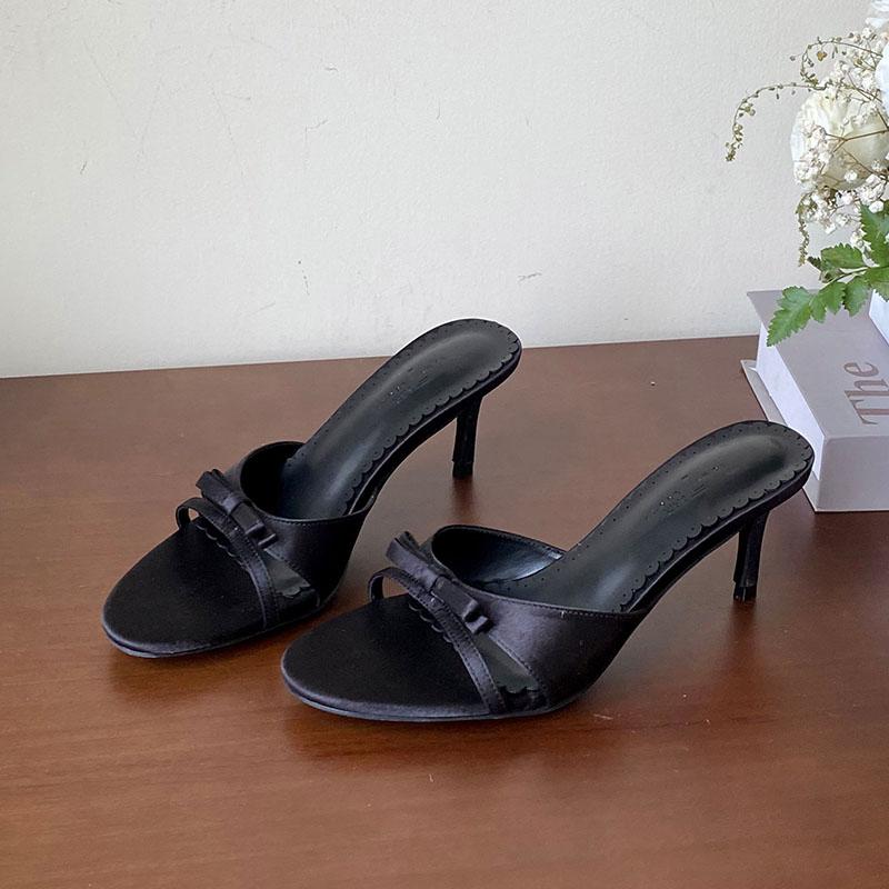 Fashion Fashion Butterfly-Knot Ladies High Heels Sandals Slides Shoes Female Slip On Footwear Round Toe Women Heeled Sandals Shoes Pumps