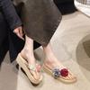 2025 summer new fashion thick-bottomed cool slippers women wear flowers seaside vacation beach cool slippers women