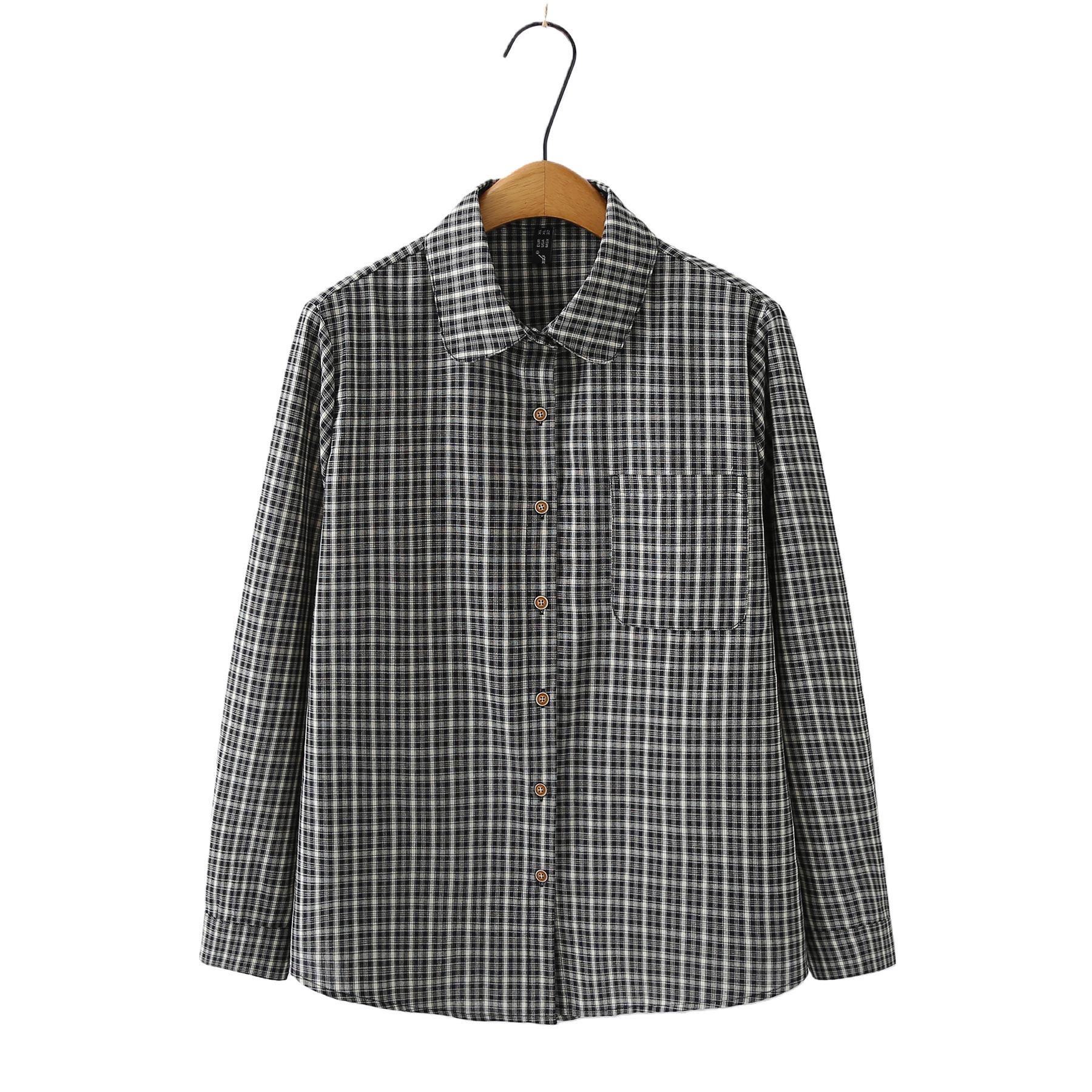 2026 Spring Plus Size Plaid Shirt for Women, Long Sleeve Doll Collar, Slimming Cotton Cardigan Top. 4XL