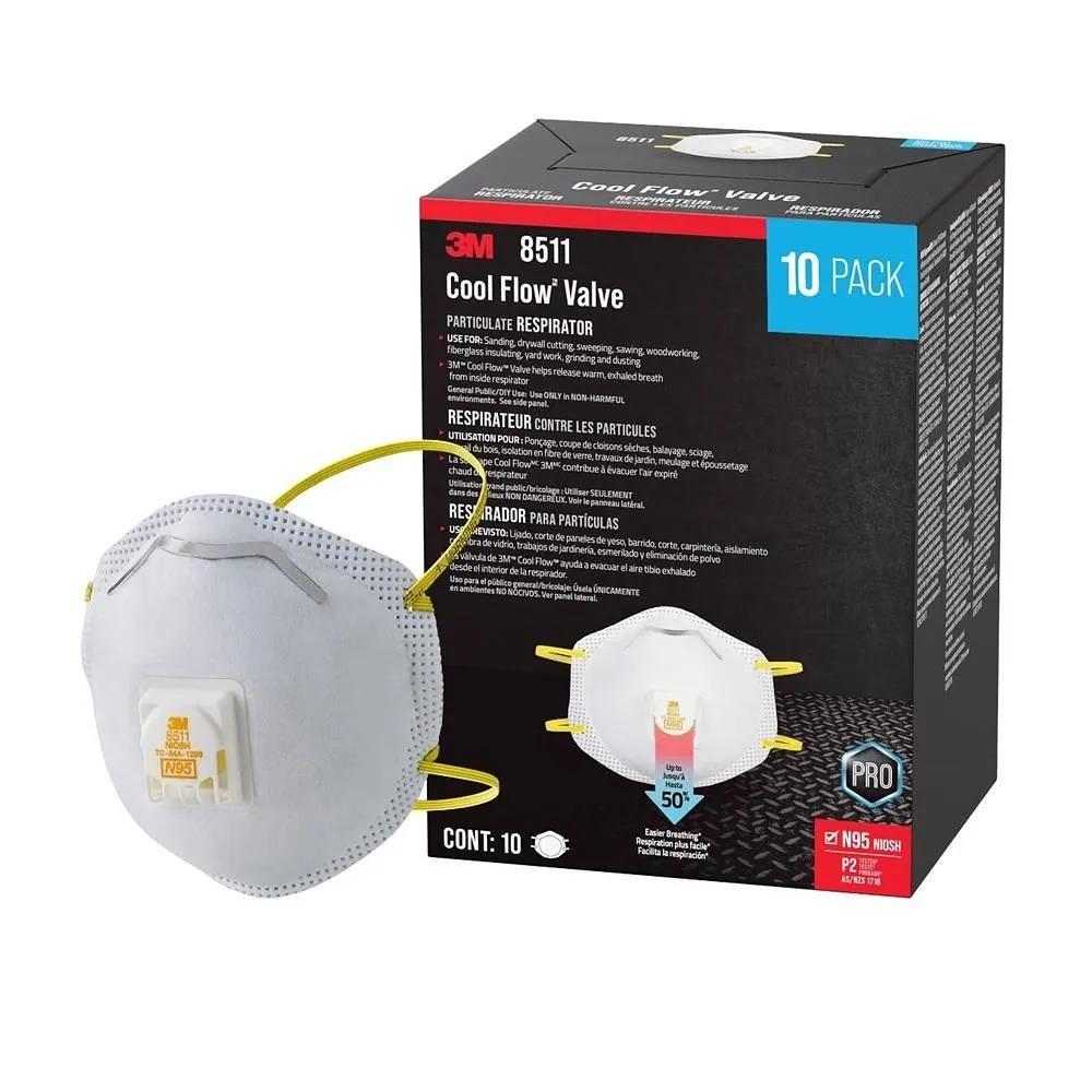 3M N95 8511 Mask 10-Pack 3M N95 Respirator 8511, Cool Flow Valve, 10 Pack, NIOSH-APPROVED
