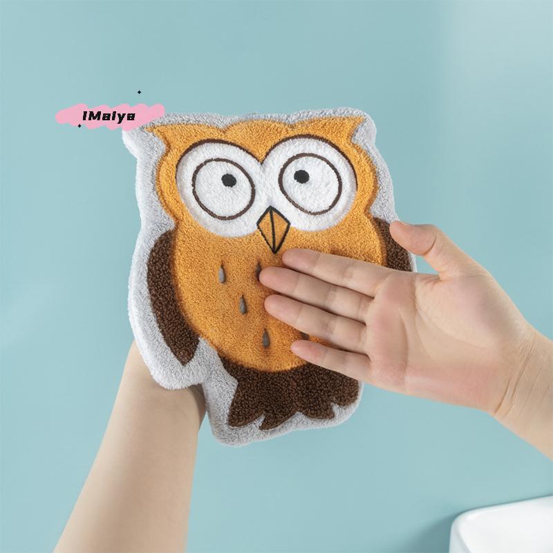 M-Cute Owl Coral Fleece Wall-Mounted Hand Towel, Super Absorbent & Quick-Dry Hanging Kitchen Bath Towel With Hanging Loop