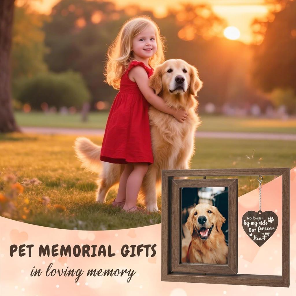 Pet Memorial Gifts for Loss of Dog, 4x6 Rotating Wooden Picture Frame, Loss of Dog Sympathy Gift- Pet Bereavement Remembrance Gifts