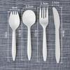 Eco-Friendly Disposable Starch Cutlery Set: Knife, Fork, Spoon - Individually Packaged 3-Piece Customizable Set.