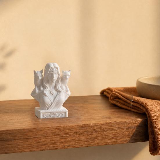3D Printed Goddess with Cats Figurine, Nordic Mythology Frigga & Double Cats Statue, Artistic Desktop Sculpture Decoration for Home Office