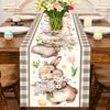 Easter Bunny Floral Buffalo Plaid Linen Table Runner Party Decor Spring Tulip Daisy Flowers Table Runners Easter Decorations