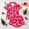 Women's Christmas Pajama Set Short Sleeve Button Down Shirt and Shorts Sleepwear