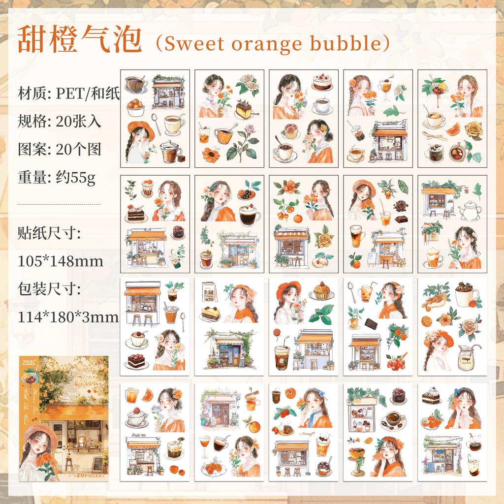 Cute Girl PET Sticker Book - 20pcs Cartoon Character Die-Cut Decals for Journal & Scrapbooking