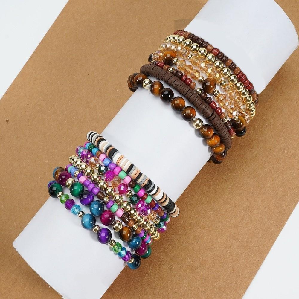 7 PC/Set Handmade Beads Bracelet Set Elastic Rope Hand Chain New Stackable Bangles Set Gifts