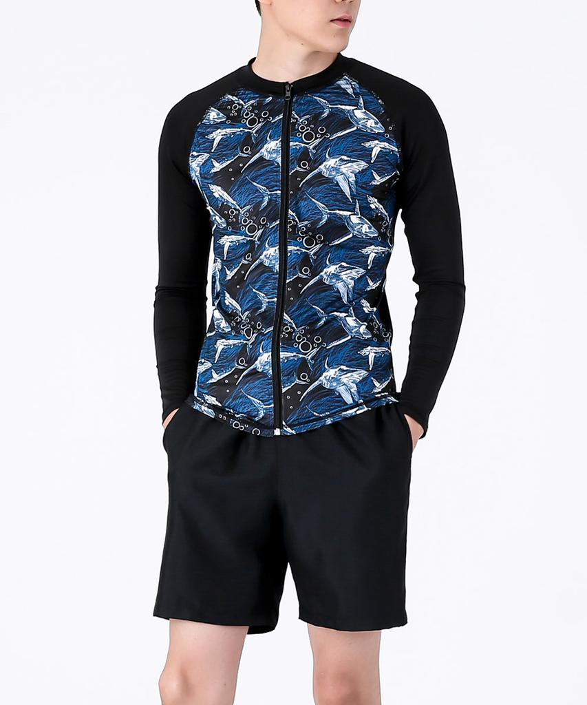 Dangun Cool Air Shark Print Zip-Up Long Sleeve Rash Guard