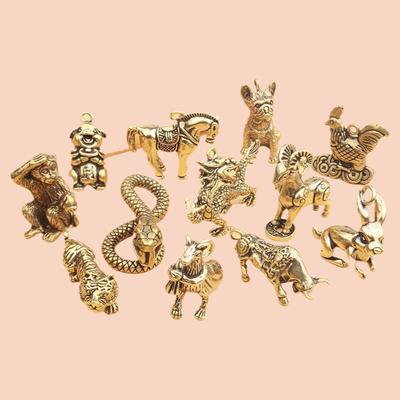 Solid Brass Miniature Figurines Chinese Zodiac Signs High Quality DIY Charm Pendant Keyring Animals for Keychain Home Decor