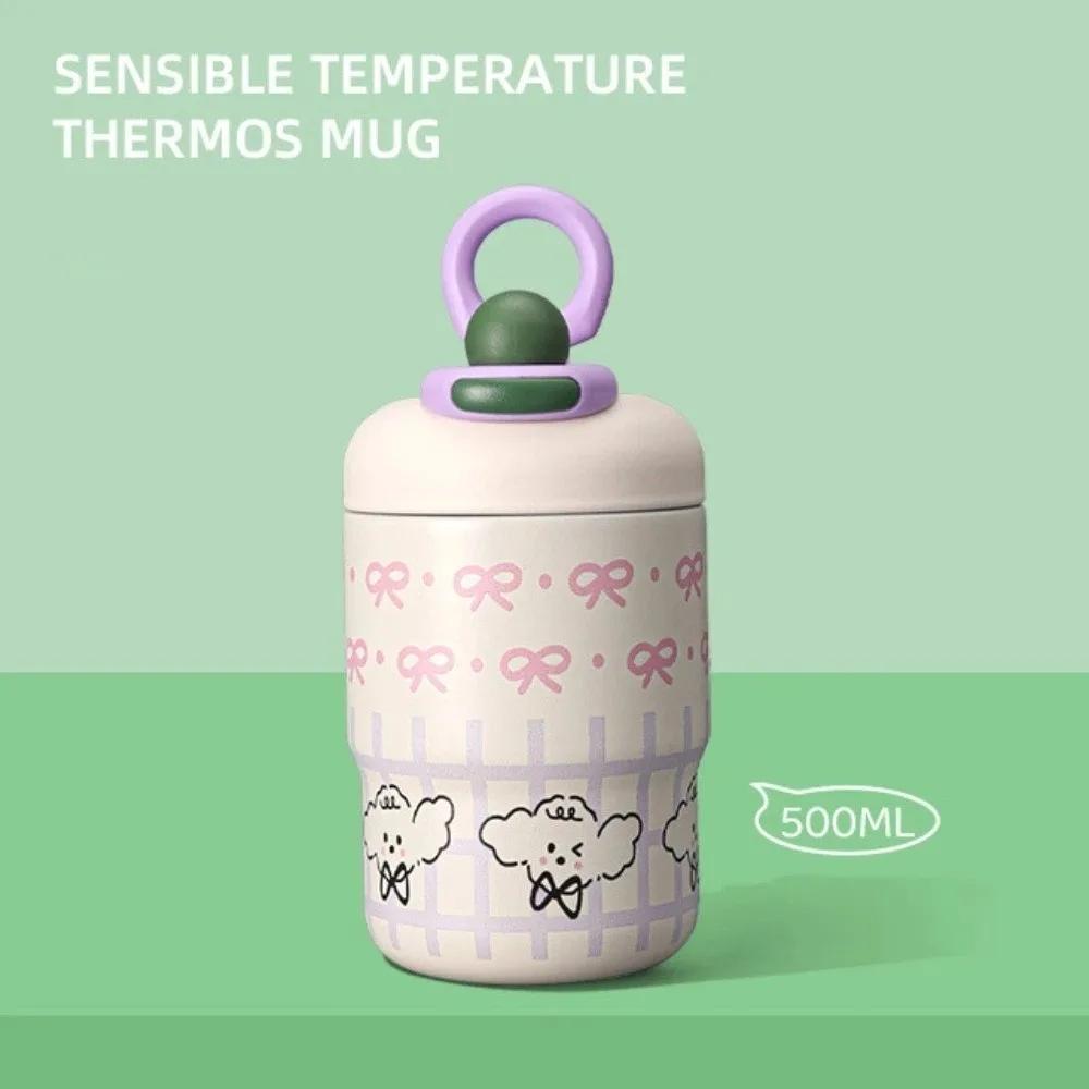 Cute 500ml Insulated Cup Large Capacity Cartoon Water Cup Stainless Steel with Handle Coffee Mug 500ml