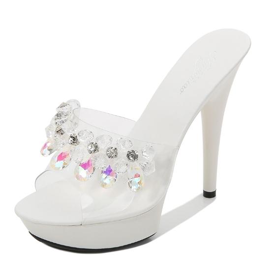 Fashion Patent Leather Mules Women Slippers Sandals Sexy Party Shoes Luxury Comfortable Summer Fashion 13cm