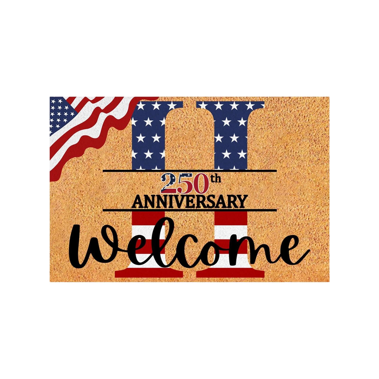 250th Anniversary Welcome Doormat Non Slip Durable Coir Mat with Patriotic Flag Print for Home Entrance Decor One Size
