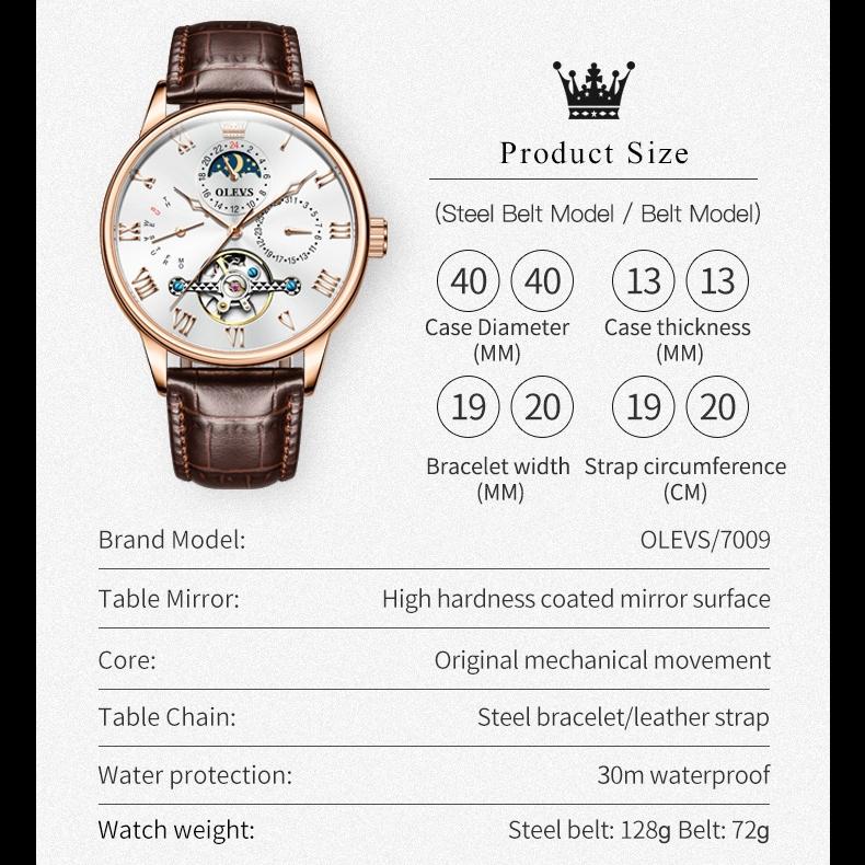 OLEVS Brand New Multi-functional Automatic Mechanical Watch Business Hollow Waterproof Men's Watch