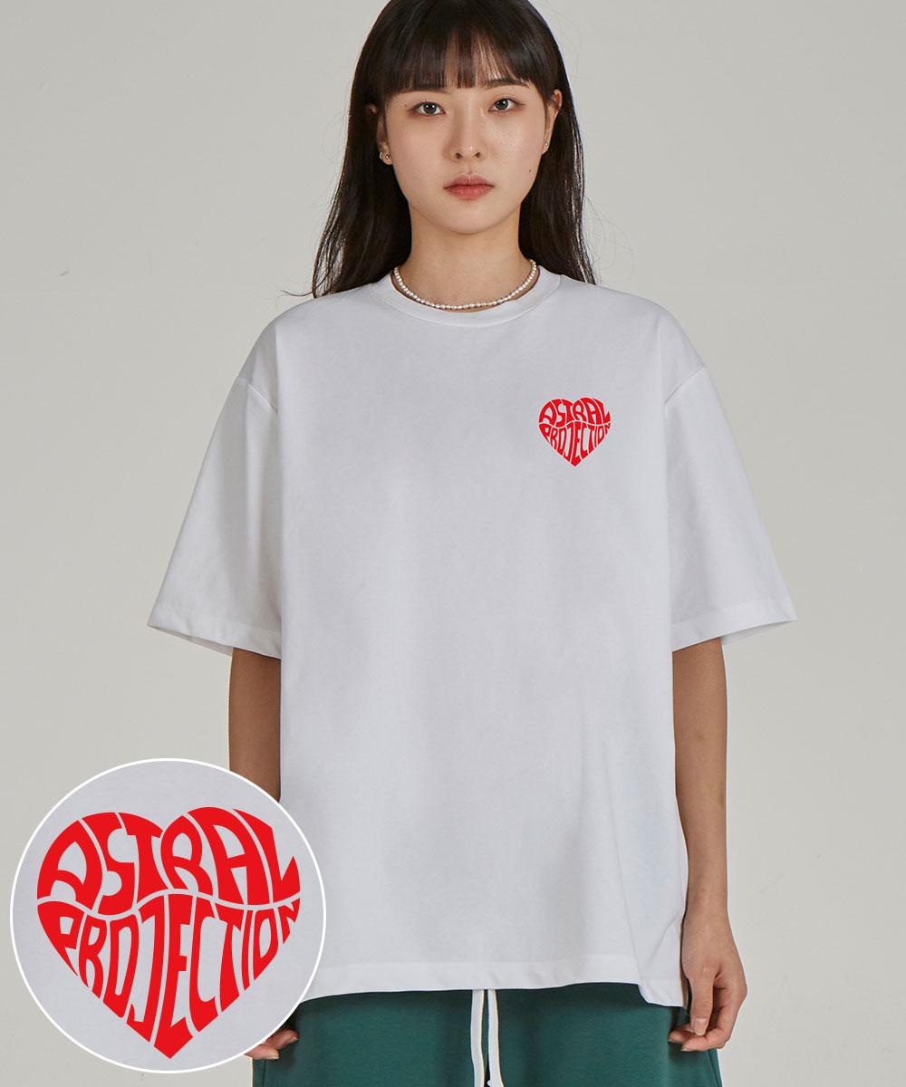 Astral Projection Mini Heart Logo Round Neck 40-Count Double-Weave Cotton Short Sleeve T-Shirt_White L