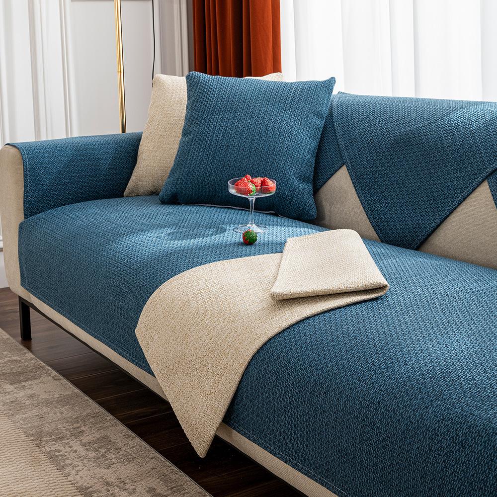 

Льняная однотонная нескользящая имитация мешковины диванная подушка Four Seasons Универсальный влагопоглощающий дышащий чехол для дивана Полотенце Pillowcase темно-синий