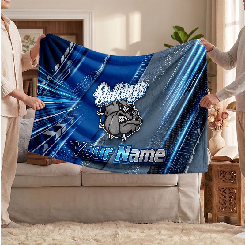 Canterbury-Bankstown Bulldogs Flannel Blanket, Custom Name Text Personalized Soft Throw Blanket Home Decor Gift