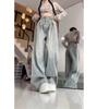 Retro Light-colored Pleated Design Wide-leg Jeans for Women, 2026 Spring and Autumn Collection, High-waisted, Loose-fitting, Drapey, Floor-length