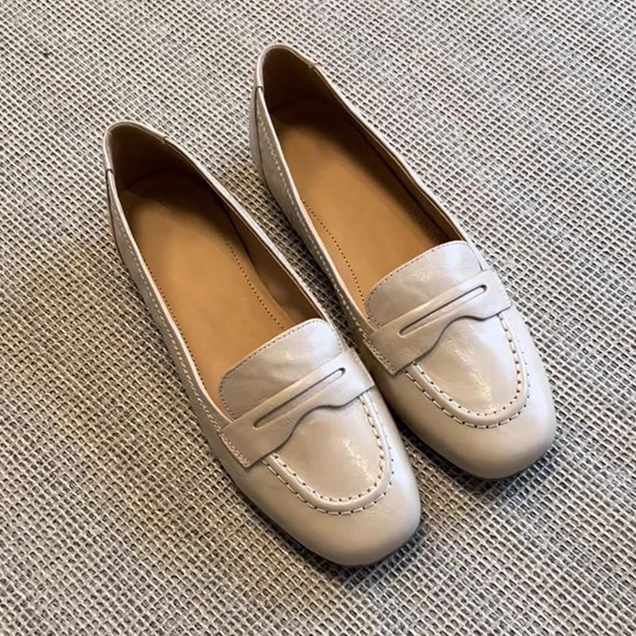 Sheepskin Version~ Leather Loafers Women's New One-pedal British Style Small Leather Shoes Commuter Flats French Single Shoes