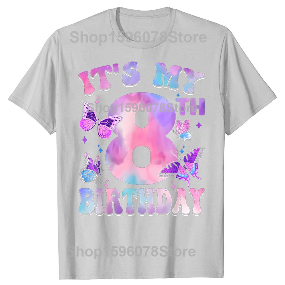Its My 8th Birthday Butterfly Theme 8 Year Old Party Girl TShirt Men Women Cotton Short Sleeve Oversized Loose Tshirt Tops