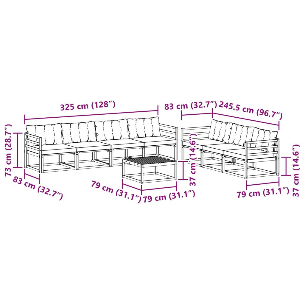 Outdoor Sofa Set 8 pcs White and Cream