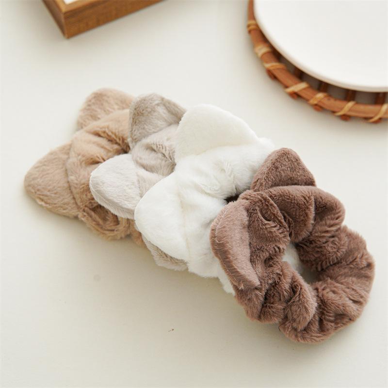 2005 Winter New Plush Fabric Scrunchie for Women, Simple Cat Ear Headband, Versatile Elastic Hair Tie