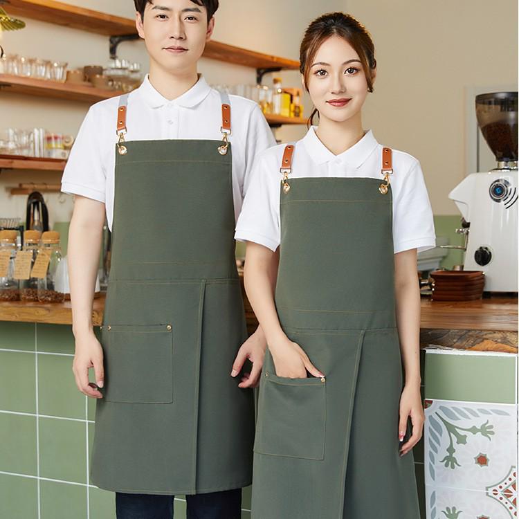 Waterproof Logo Apron for Restaurants, Cafes & Flower Shops - Unisex Waist Apron for Waitstaff Model z11 / Canvas / Army Green
