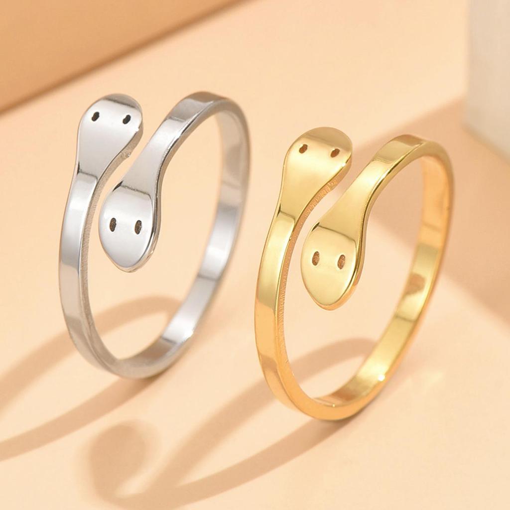 Adjustable Punk Style Stainless Steel Double Snake Ring for Women