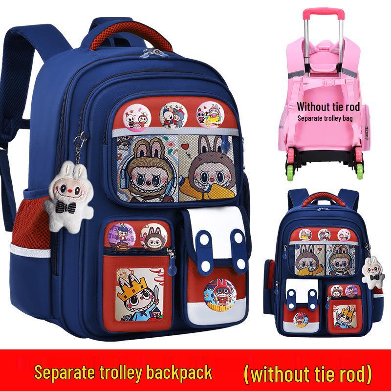 Cartoon Trolley Backpack for Grade 2-6 Students - Large Capacity Schoolbag for Boys & Girls
