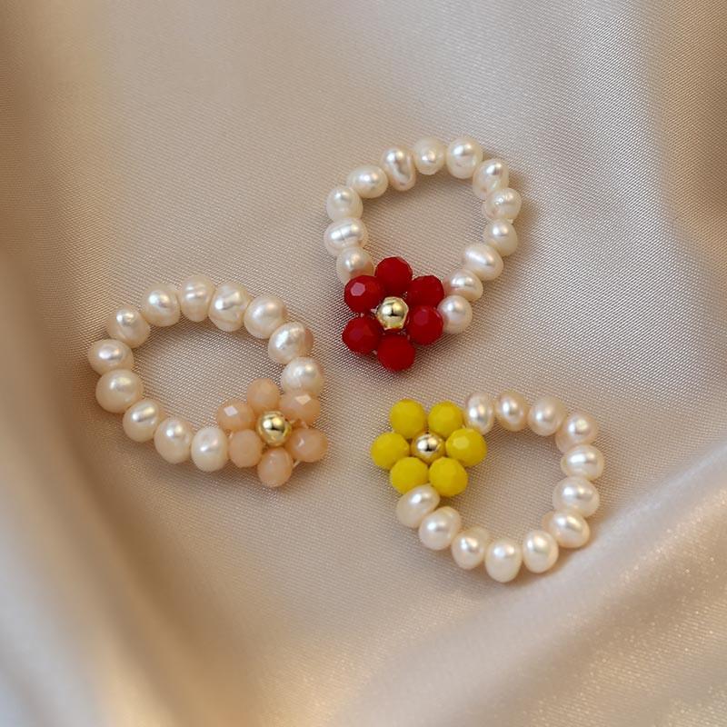 High Quality Sweet Flower Design Natural Freshwater Pearl Female Party Ring For Women Cheap Gifts