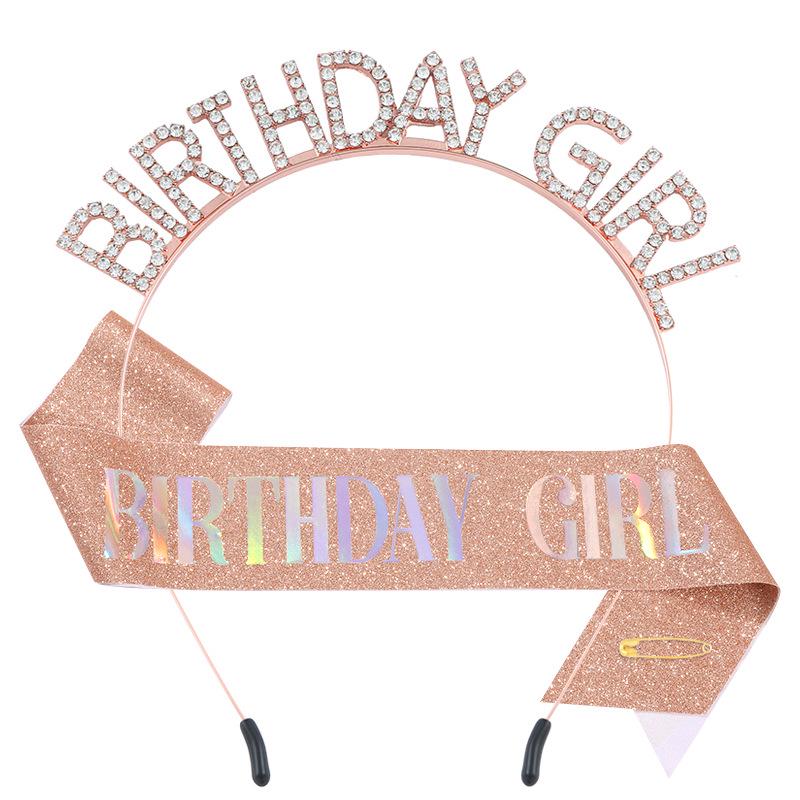 Birthday Girl Rhinestone Headband & Sash Set – Perfect Party Gift & Decoration