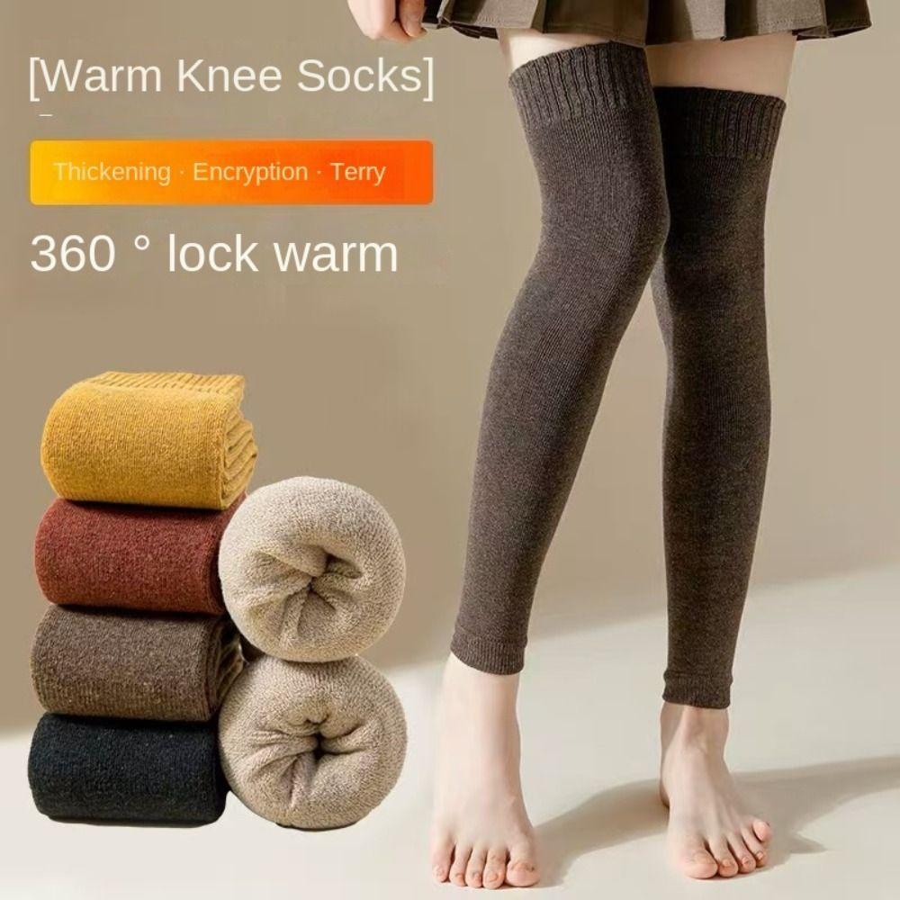 Høst Vinter Knebeskytter Ensfarget Termisk Fotdeksel Nye Varme Lange Sokker for Kvinner