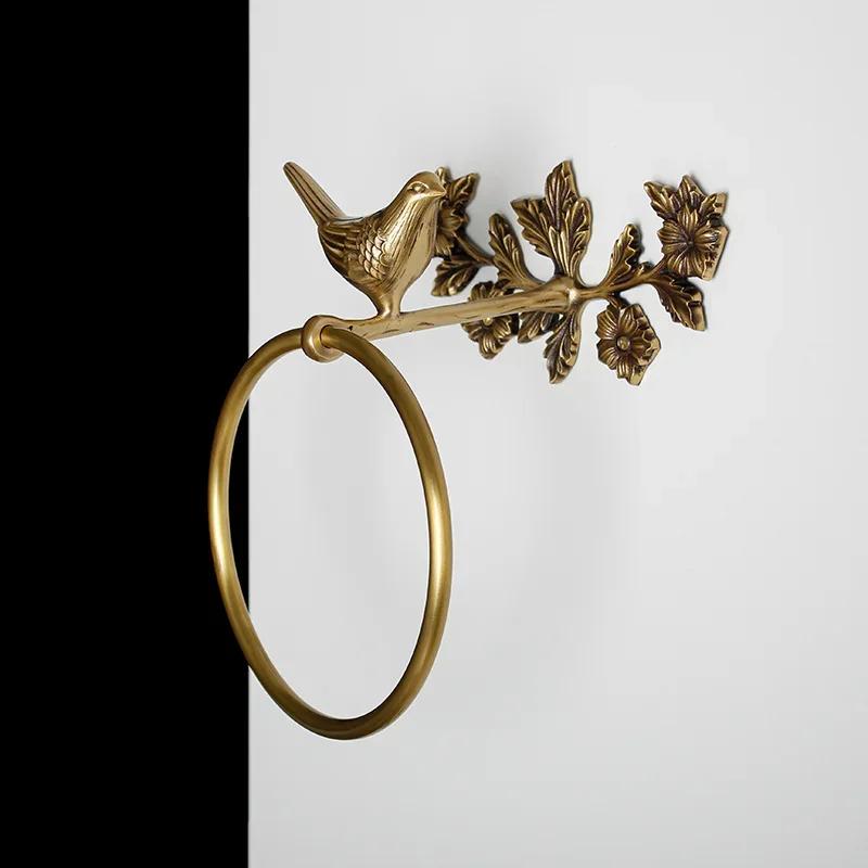 Antique Brass 3pcs Bath Towel Set Bird Ring Carved Toilet Paper Holder Creative Bar Bathroom Accessories WF