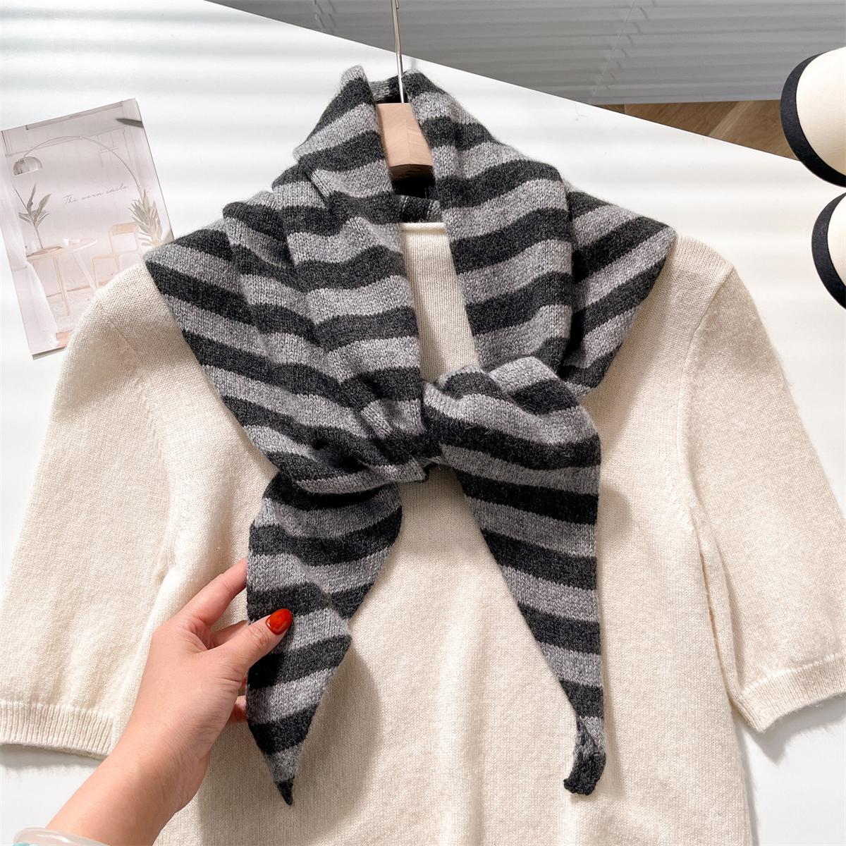 

Wool Winter Scarf Women Korean Style Autumn Winter Triangle Scarf Thickened Warm Shawl Scarf Stripe Soft Shawl