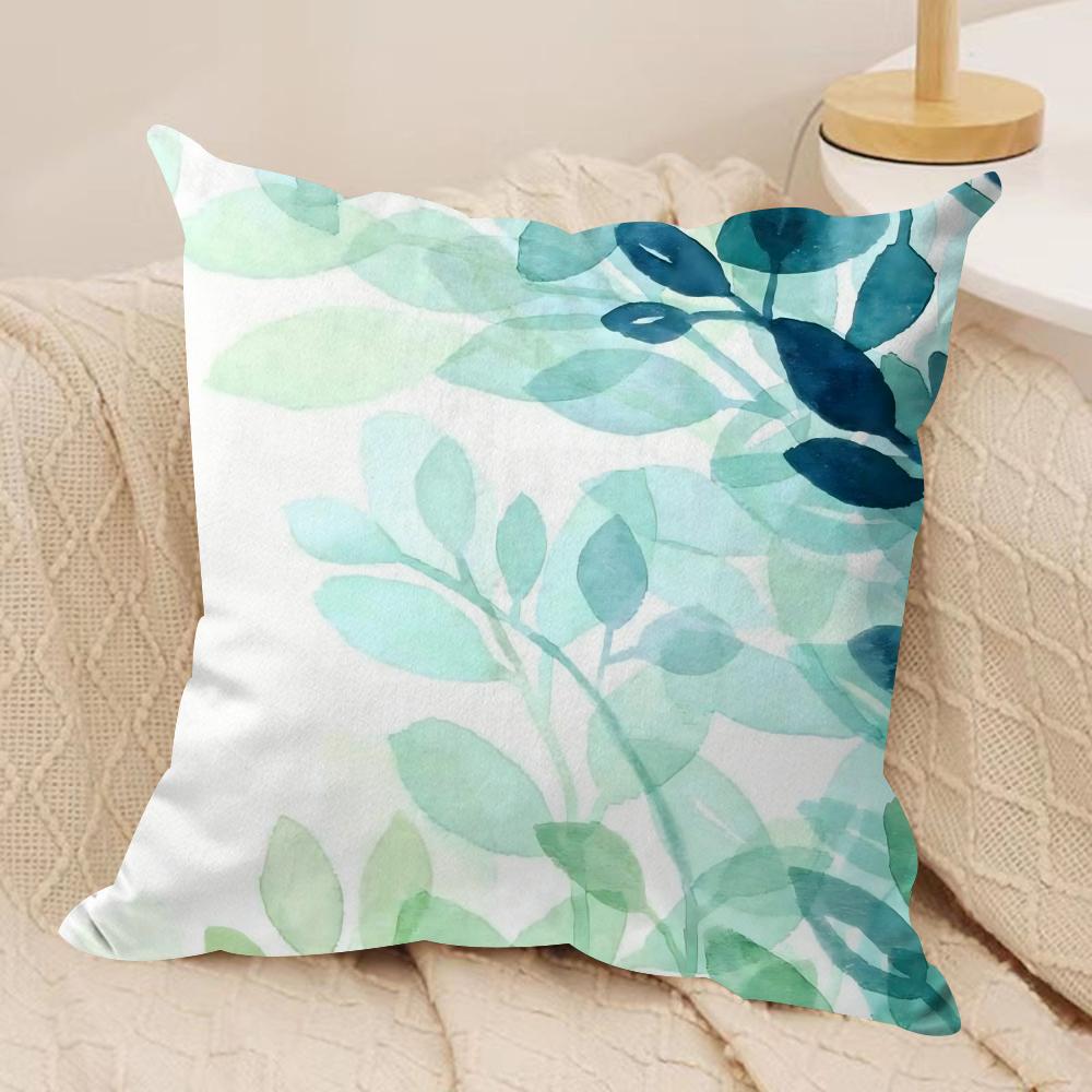 Modern Green Plants Cushion Cover Pillowcase Ultra Soft Skin Friendly Fabric Cloud Like Comfort Concealed Zipper