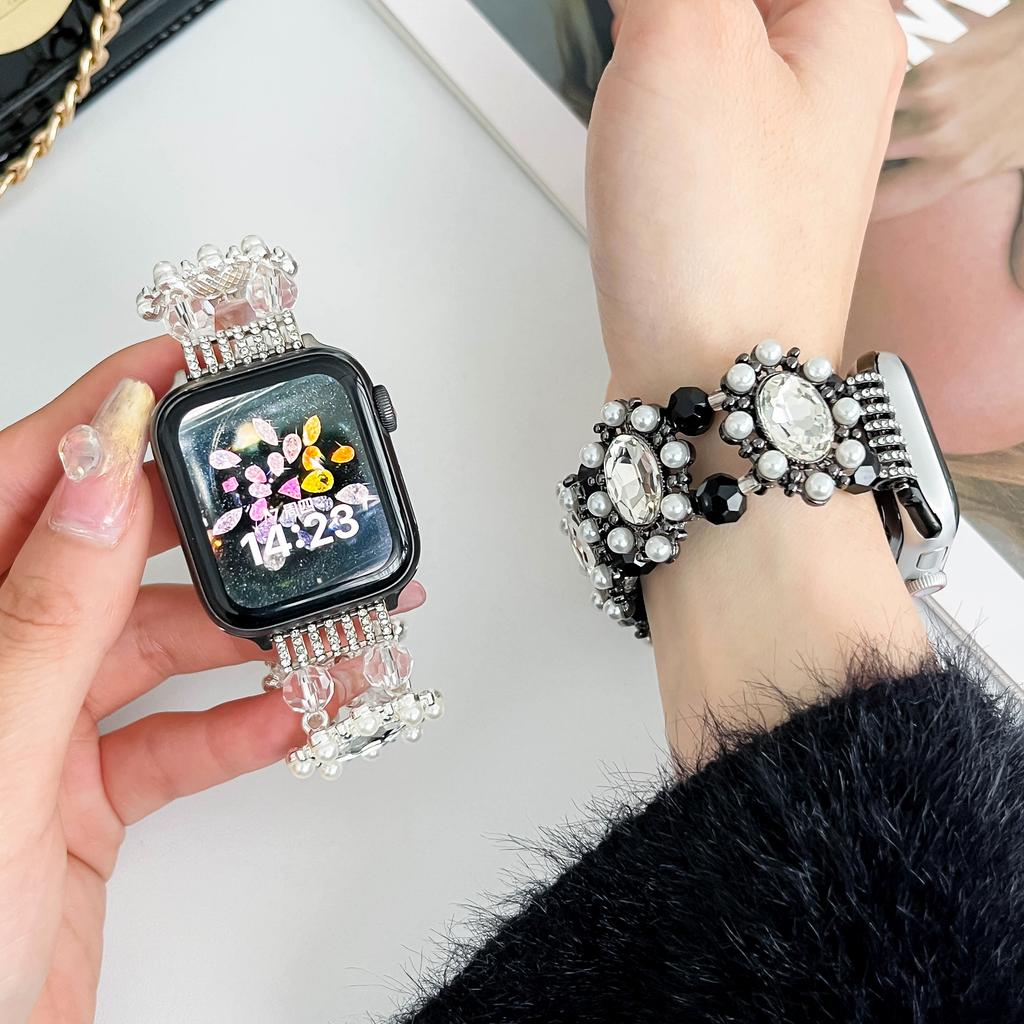Charms Perlati Glitterati con Diamanti Braccialetto da Polso Cinturino per Apple Watch 10 Cinturino per iWatch Smartwatch 38 42 44 45 mm Cinturini