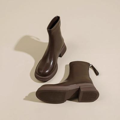 Leather Short Boots Women's Thick Heel 2025 New Spring and Autumn Elastic Thin Boots Single Boots Thick-soled British Martin Boots