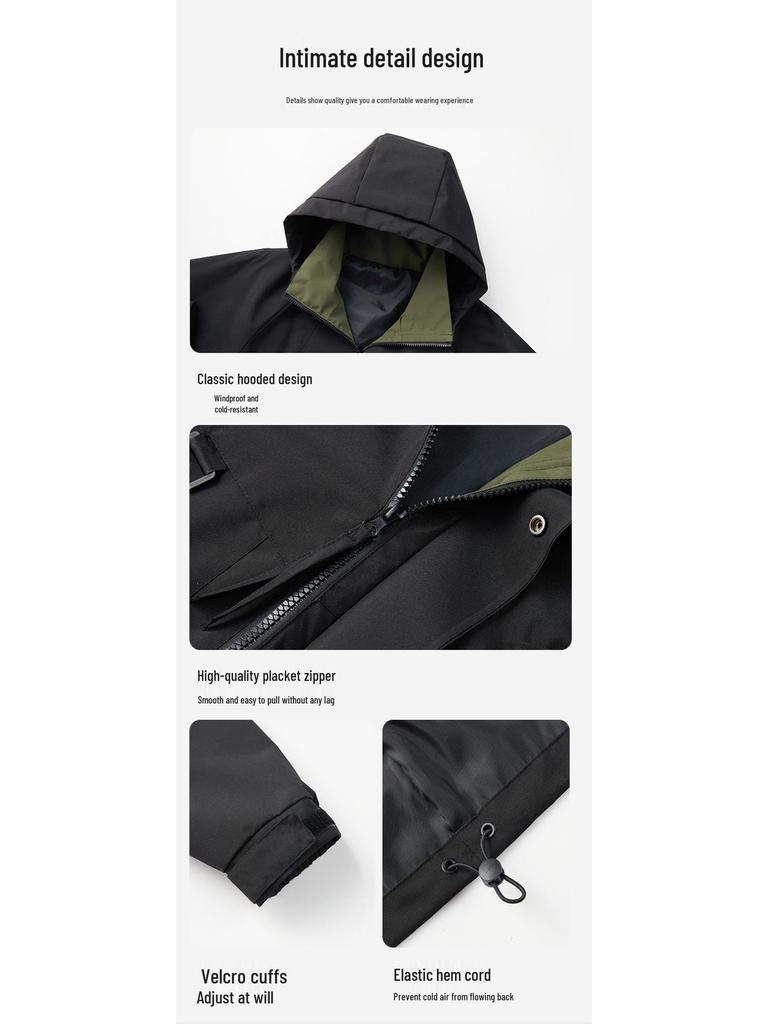 Pánská a dámská trendy jarní bunda proti větru s kapucí - Jednovrstvá, bouřková bunda ve stylu pracovního oděvu