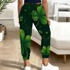 Women Plus Size Clover Printed Drawstring Waist Cuffed Ankle Jogger Pants With Side Pockets