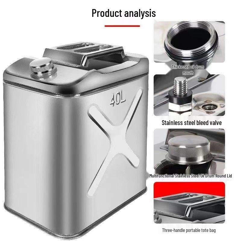 Portable 304 Stainless Steel Fuel Can - 30L/25L, Thickened for Oil, Gasoline, Diesel, Car Spare Tank