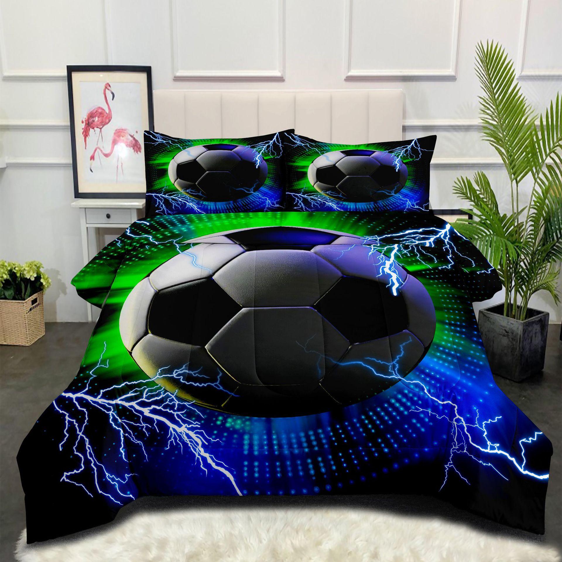 World Cup Football Fat Quilt Fat Quilt Digital Printing Feather Silk Quilt Cover Three-piece Set 140*200cm