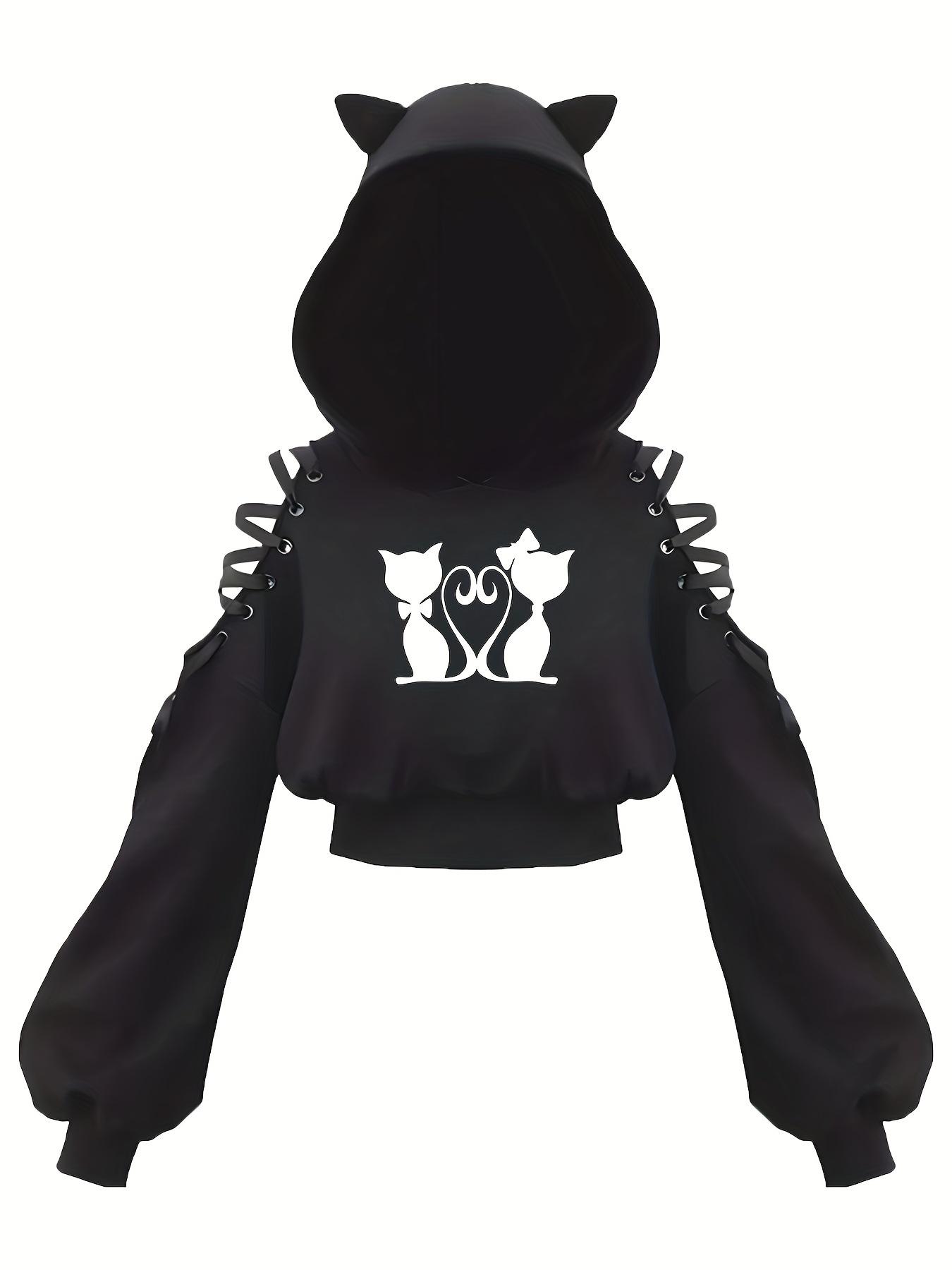 2023 Свитшот с открытыми плечами шнуровкой кошачьими ушками капюшоном и бархатной подкладкой для весны и осени L 1959₽