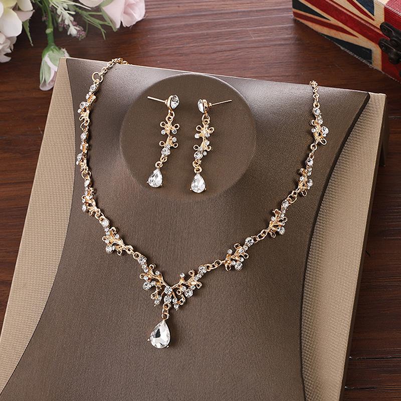 Baroque Gold  Crown Necklace Princess Tiara Headband Queen Birthday Wedding Party Jewerly Set Gift