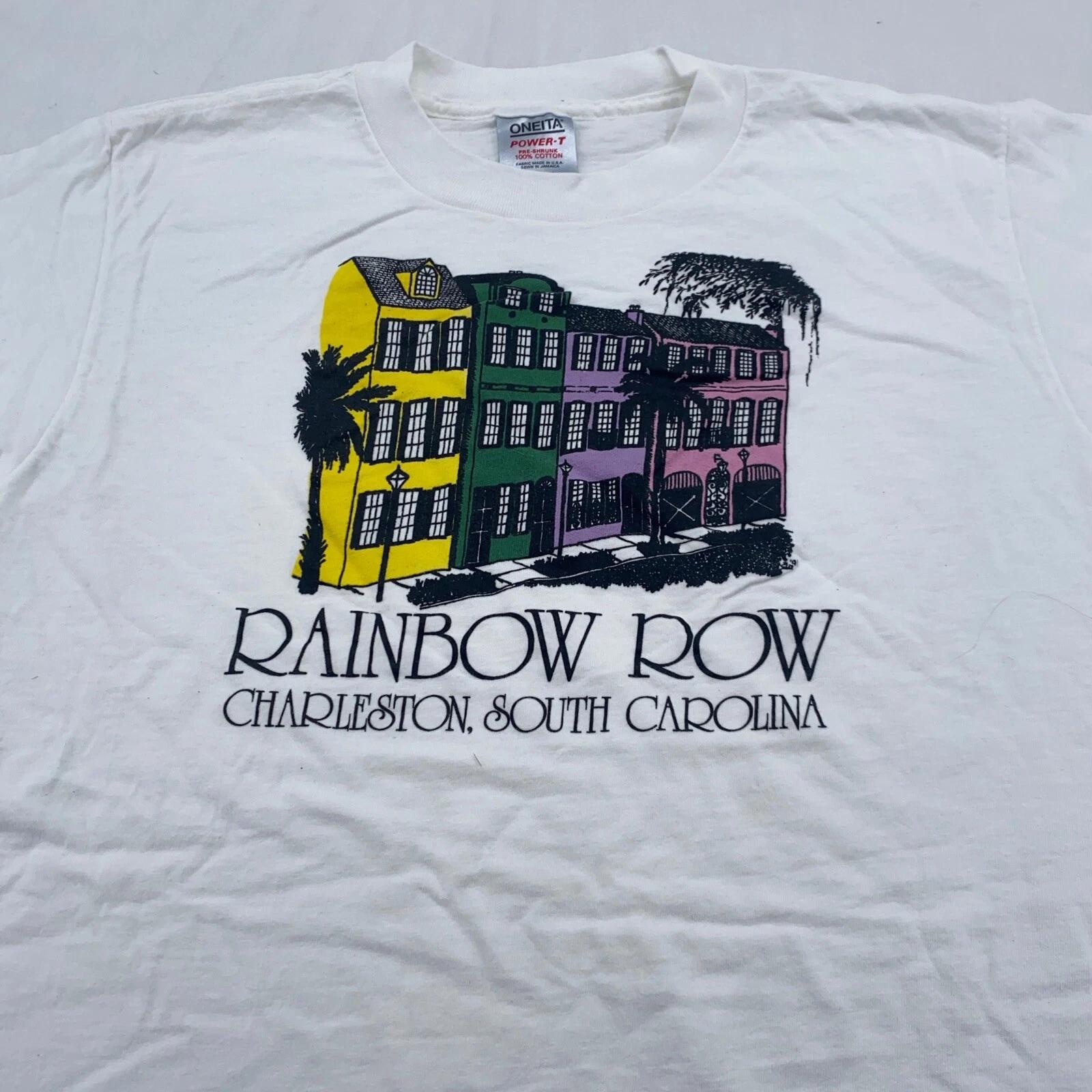 

vintage 90s RAINBOW ROW CHARLESTON, SOUTH CAROLINA CITY CARTOON T-Shirt M/L M
