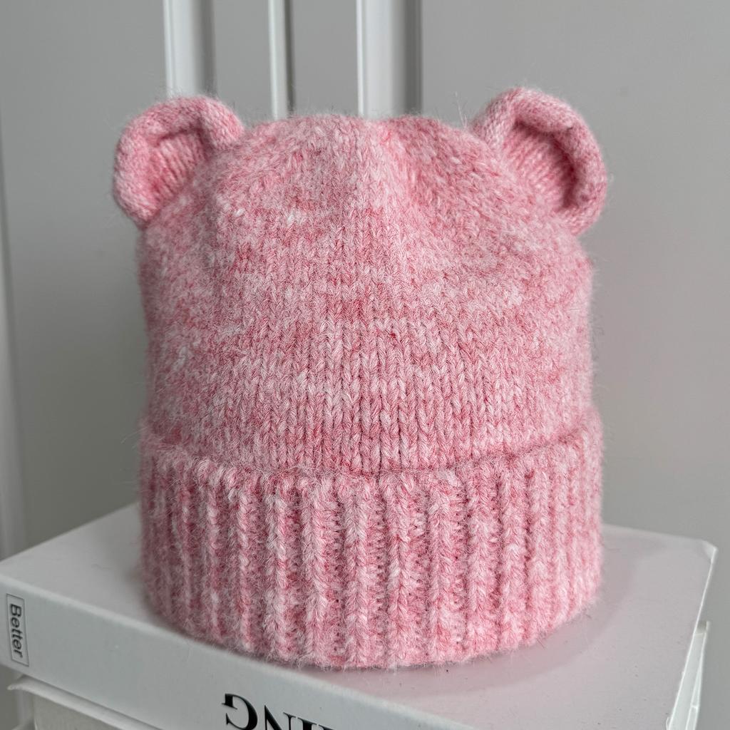 Cute bear ears knitted wool hat women's autumn and winter new simple and versatile warm cold hat