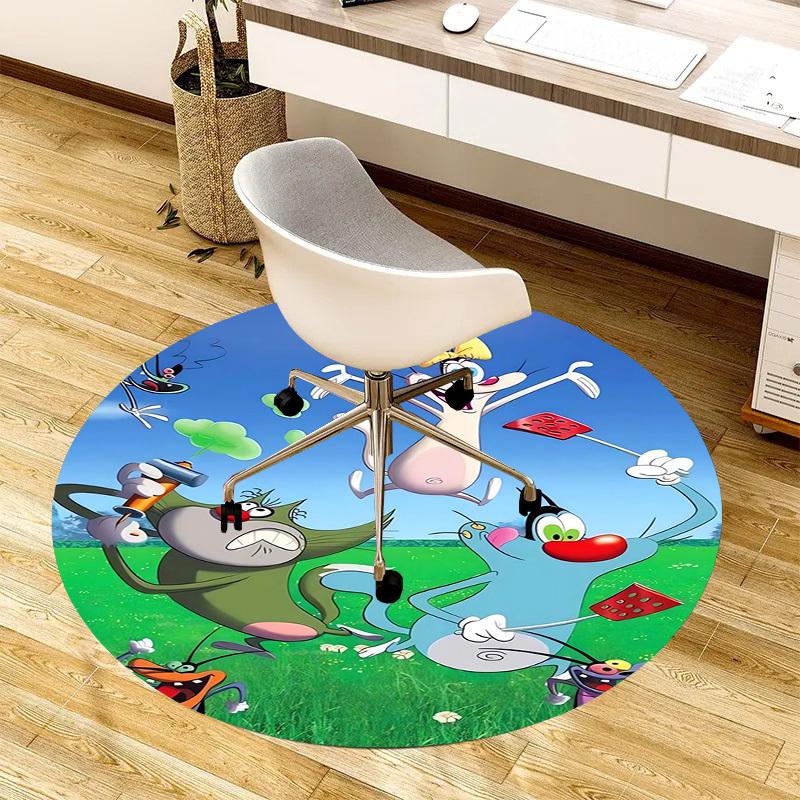 1pc Cartoon Characters Playing Round Carpet, Made of Polyester,Perfect for Decorating Office Chairs, Living Rooms,fplt141