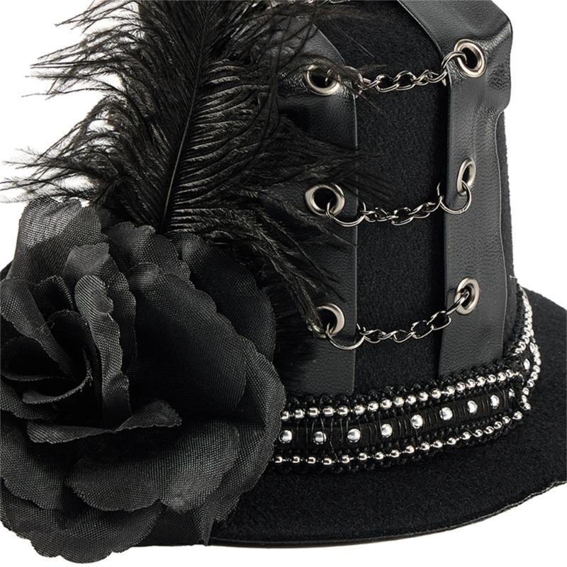 Elegant Chain Embellished Felted Hair Clip Dramatic Velvets Hat Clip Clockwork for Halloween Event