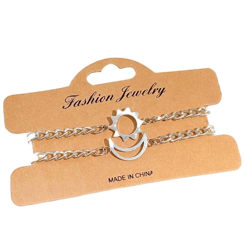 2Pcs/set Stainless Steel Simple Hollow Love Sun Moon Chain Bracelets Temperament Ins Chain Ladies Couple Card Bracelet